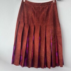 Diane Von Furstenberg Brown Suede A-Line Malita Skirt with shorts under